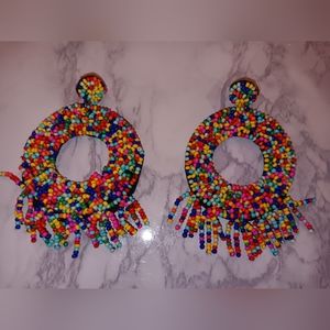 Earrings Beaded 🌈 Rainbow Multi-Colored Sprinkles Fringed Dangle Gorgeous Fancy